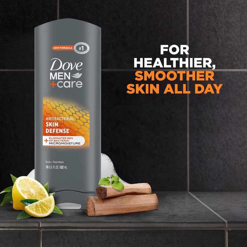 Dove Men+Care Body Wash Skin Defense 4 Count for Smooth and Hydrated Skin Care Effectively Washes Away Bacteria While Nourishing Your Skin 18 Oz - Puck's