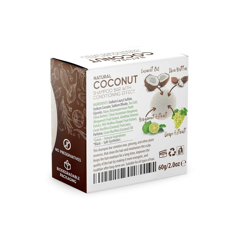Solid Shampoo Bar and Conditioner Effect Hair Soap – 100% Organic Shampoo Bars for Hair with All Natural Plant Based Essential Oils and Zero Waste Biodegradable Packaging (Coconut) - Puck's