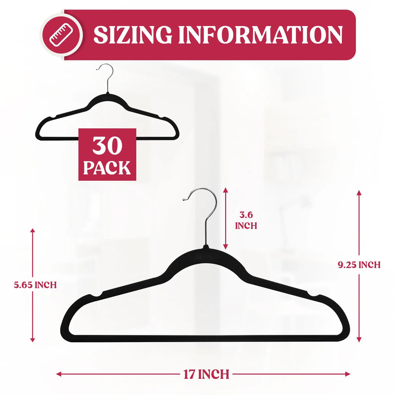 Lux Decor Collection Black Velvet Hangers Space Saving and Non-Slip Hangers - 30 Pack - Puck's