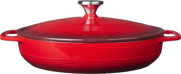 3.6 Quart Enameled Cast Iron Oval Casserole with Lid– Dual Handles – Oven Safe up to 500° F or on Stovetop - Use to Marinate, Cook, Bake, Refrigerate and Serve – Island Spice Red - Puck's