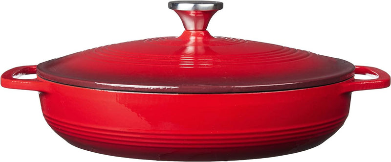 3.6 Quart Enameled Cast Iron Oval Casserole with Lid– Dual Handles – Oven Safe up to 500° F or on Stovetop - Use to Marinate, Cook, Bake, Refrigerate and Serve – Island Spice Red - Puck's