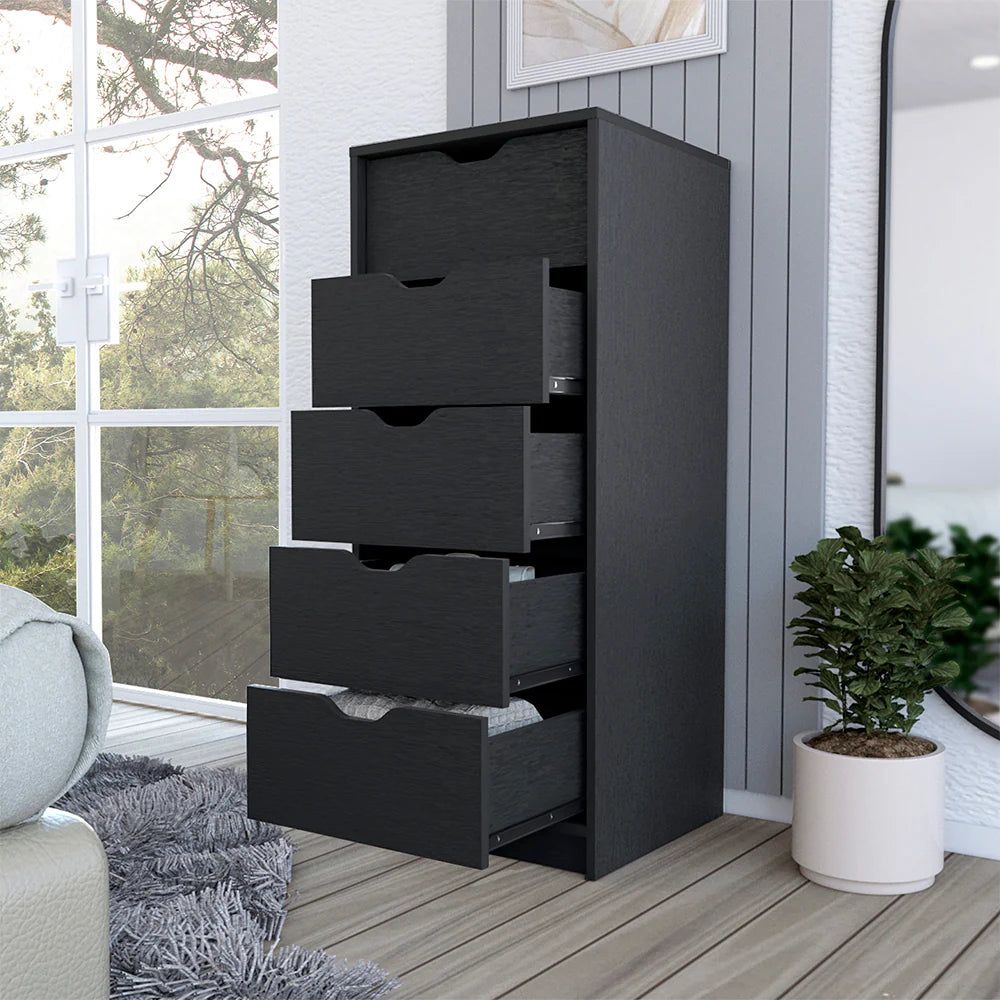 Dresser Kamran, Five Drawers Narrow, Black Wengue Finish - Puck's