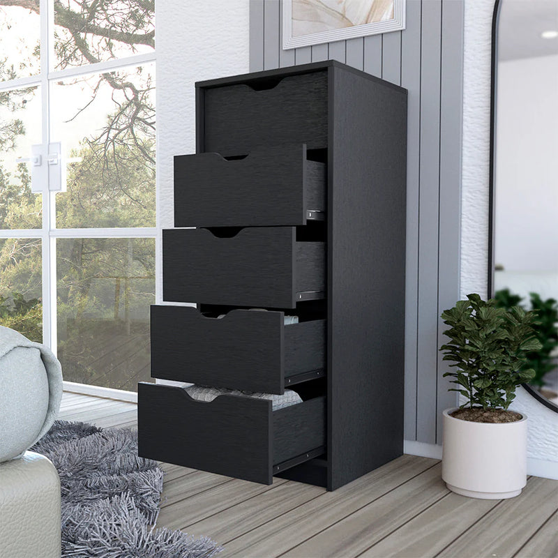 Dresser Kamran, Five Drawers Narrow, Black Wengue Finish - Puck's