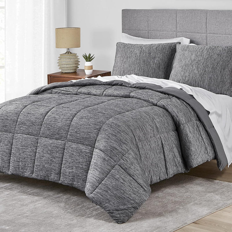 Grey King Comforter Set, 3 Pieces Reversible Cooling & Breathable Comforter, Lightweight All Season down Alternative Bedding Comforter Set (106"X90") - Puck's