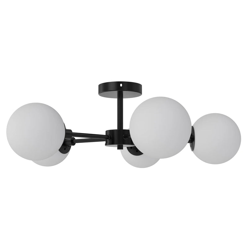 26" Architectural 5-Globe Ceiling Light, Black Finish Frosted Glass Shades - Puck's
