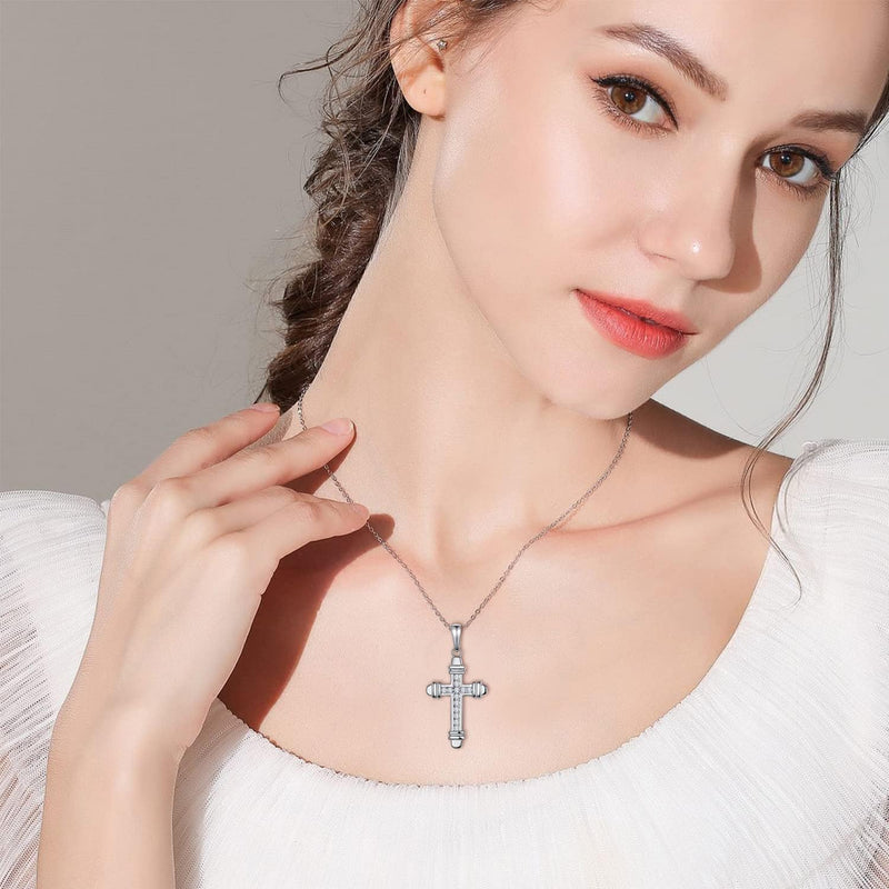 925 Sterling Silver Cross Pendant Necklace for Women Cubic Zirconia Cross Necklaces 18" - Puck's