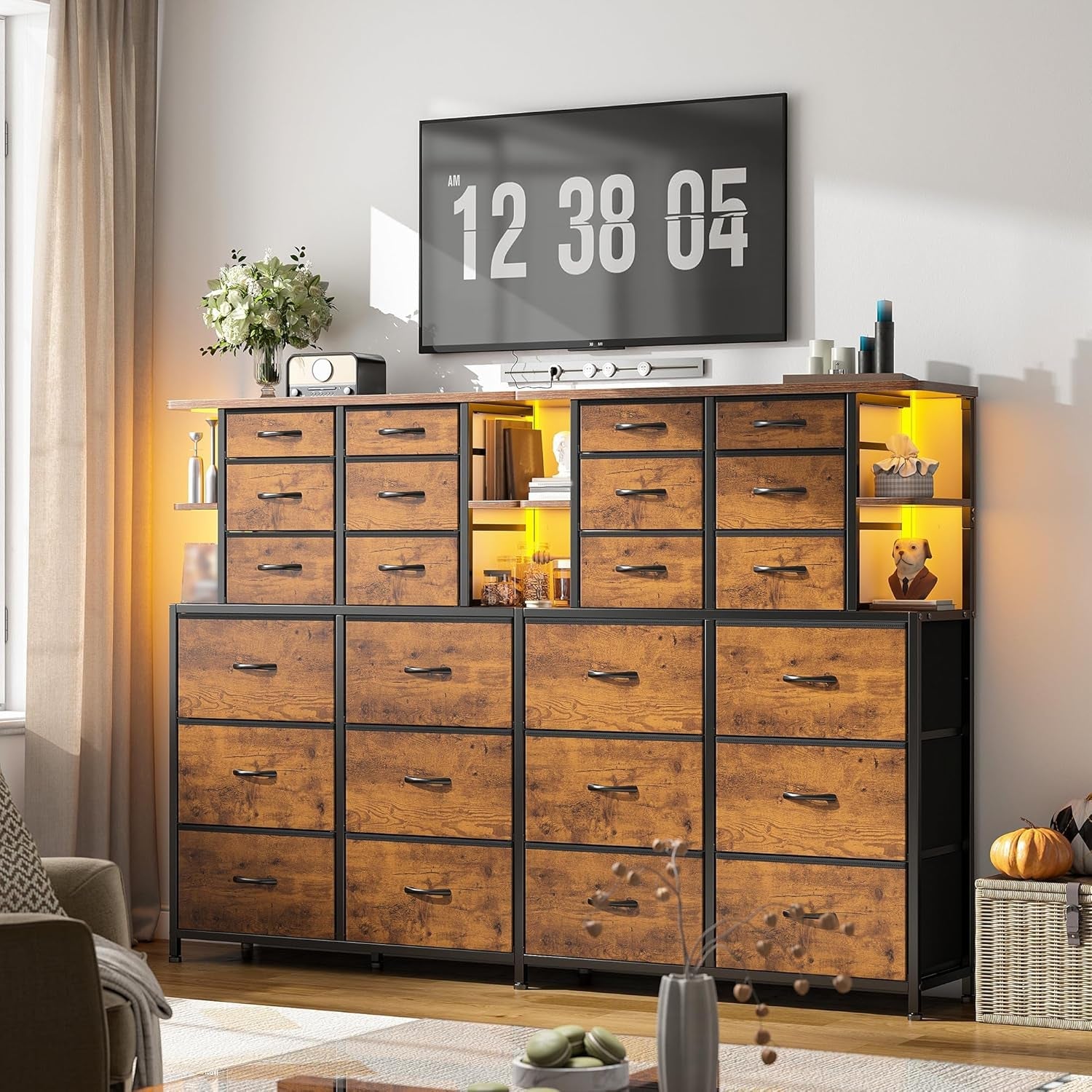 Dresser for Bedroom with LED Lights and 12 Drawers - Puck's