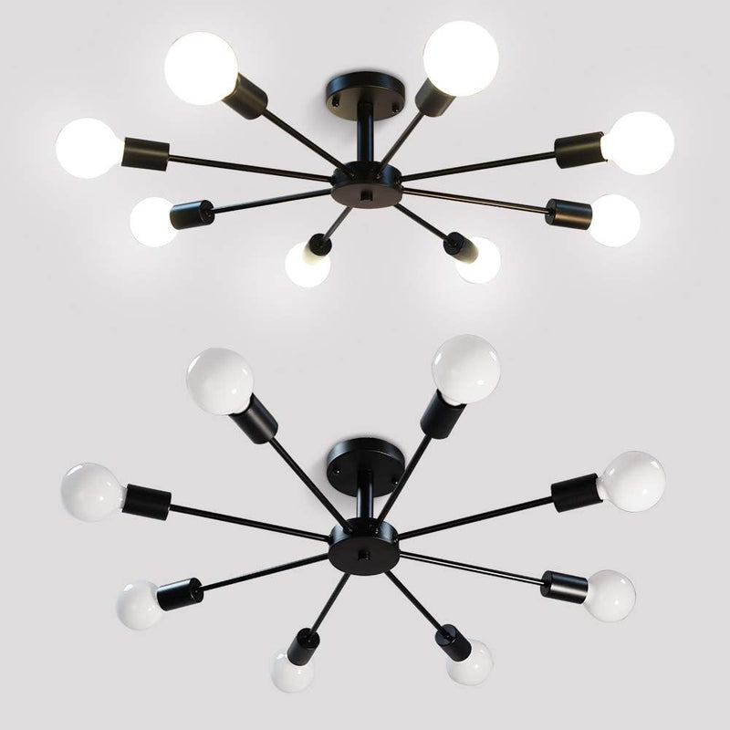 Black Sputnik Ceiling Light Fixtures Flush Mount Industrial Chandelier Lighting Modern Hanging Pendant Lighting for Bedroom Kitchen Island Dining Room 8 Lights, Black - Puck's