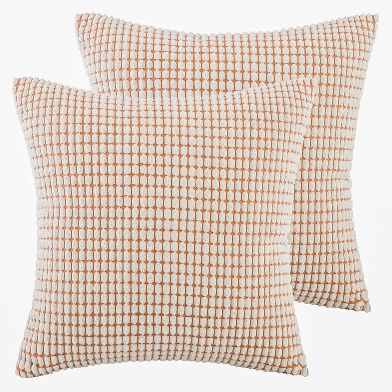 Soft Corduroy Corn Striped Velvet Series Decorative Throw Pillow, 18" X 18", off White, 2 Pack - Puck's
