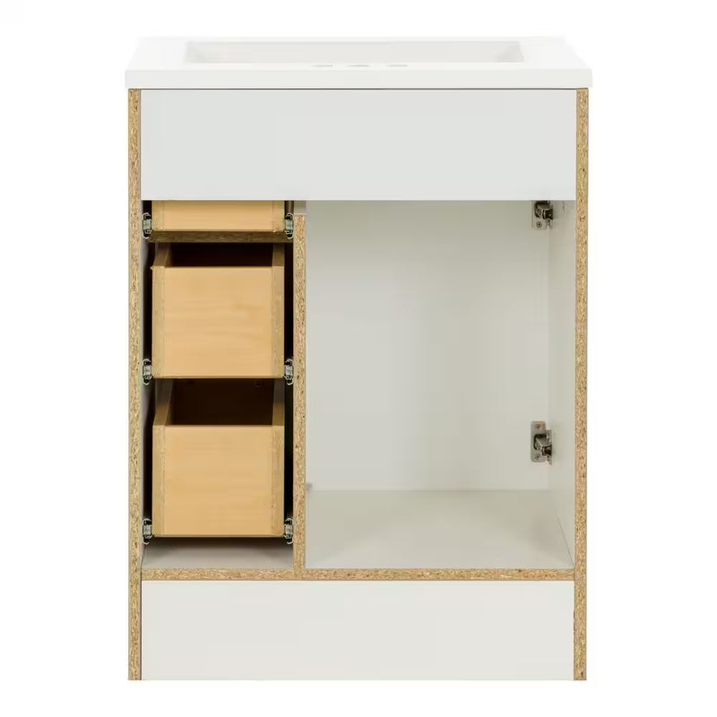 Lancaster 25 In. W  Single Sink White Bath Vanity with White Cultured Marble Top (Assembled) - Puck's