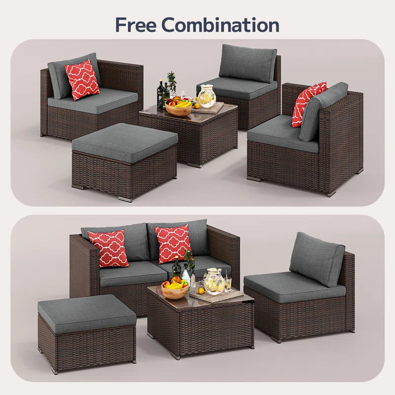 Dossena Wicker 3 - Person Modular Patio Conversation Sets with Cushions