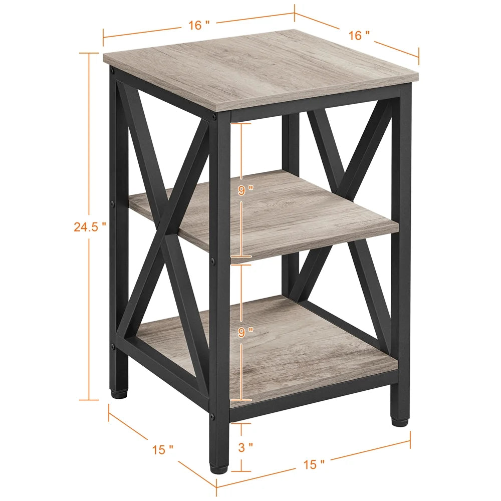 3 Tier X Frame Side Table for Living Room, Gray - Puck's