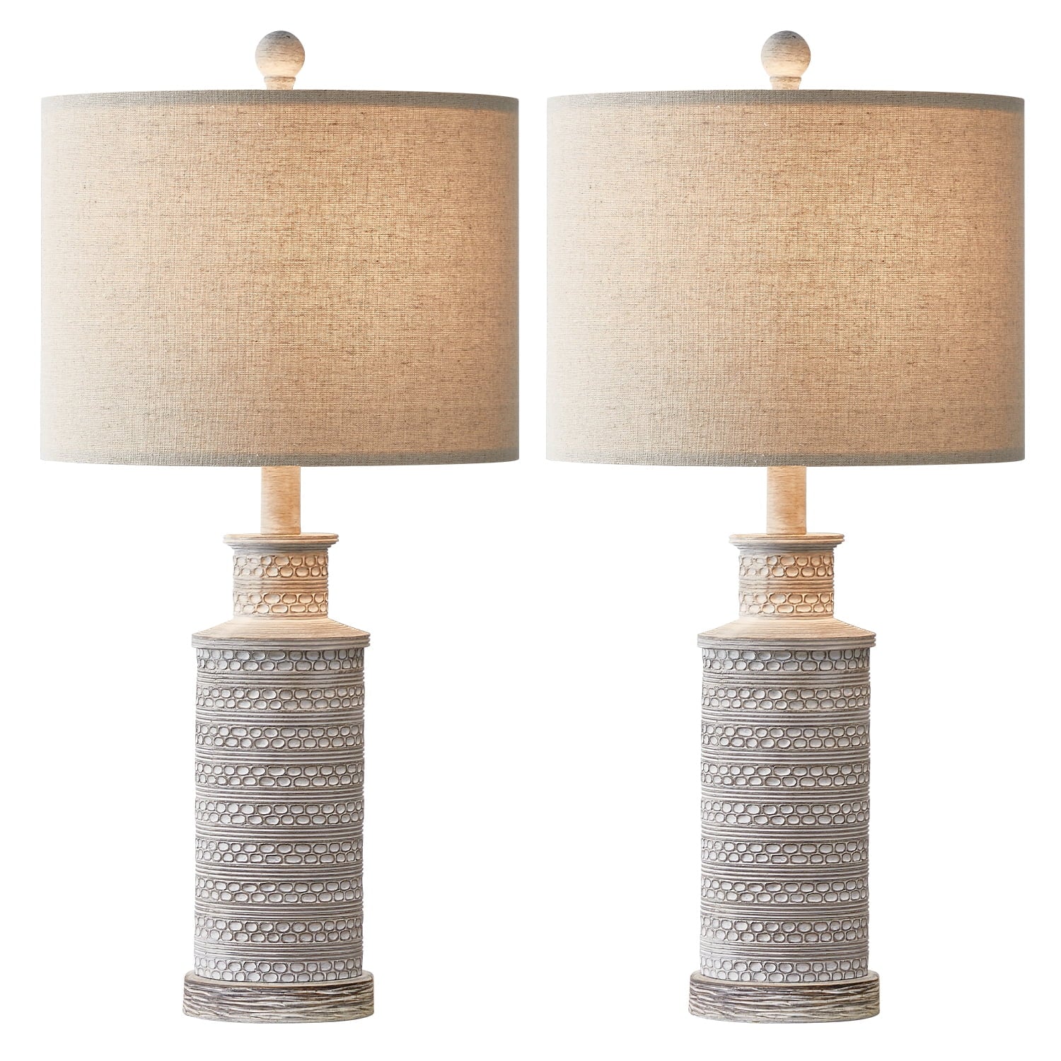 Farmhouse Table Lamps Set of 2 for Living Room Bedroom 24.5" Retro Nightstands Bedside Lamp Sets Resin - Puck's
