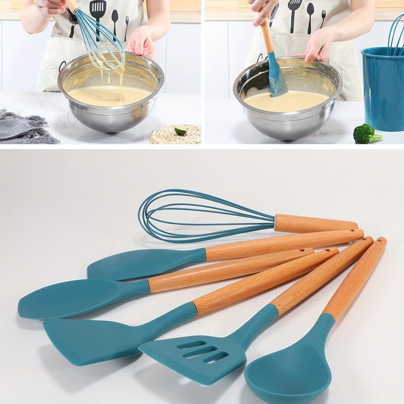 12Piece Grey Silicone Kitchen Utensil Set with Holder - Puck's