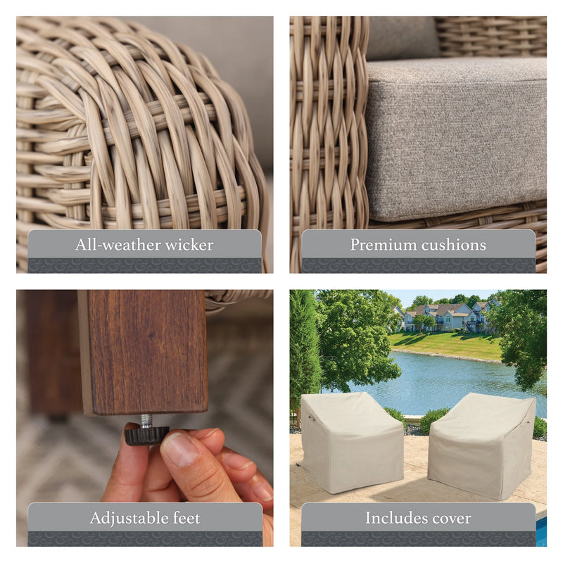 Bellamy 2-Pack Outdoor Wicker Club Lounge Chairs Grijze Kussens met Patiohoes - Puck's