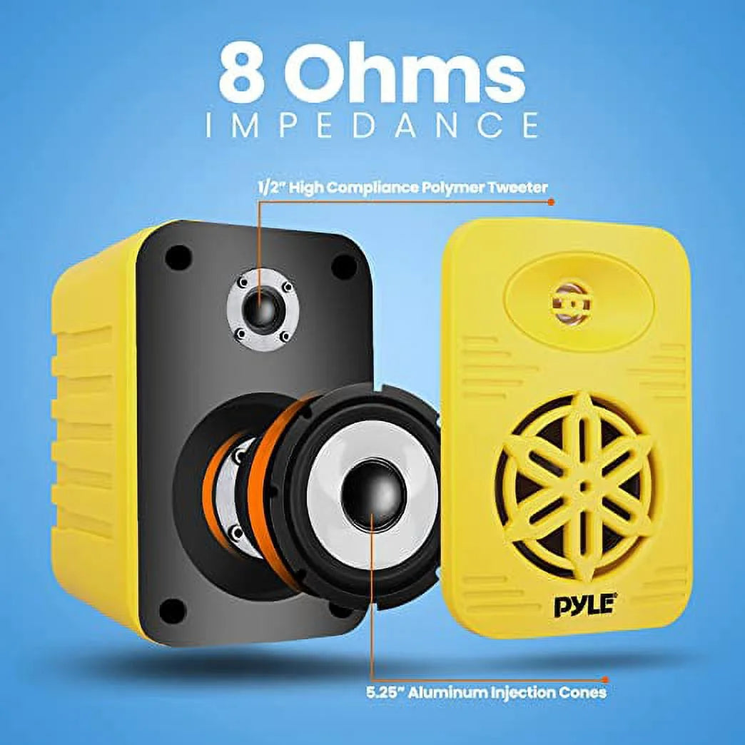 Indoor Outdoor Speakers 500 Watt Dual Waterproof 5.25"2-Way Full Range Speaker System, Yellow - Puck's