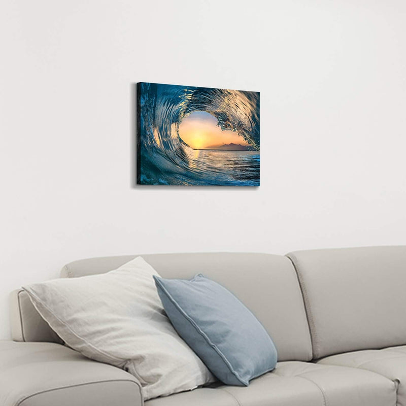 Ocean Wave Picture Wall Art: Tropical Seascape Sunset Canvas Prints for Office (16'' X 12'' X 1 Panel) - Puck's