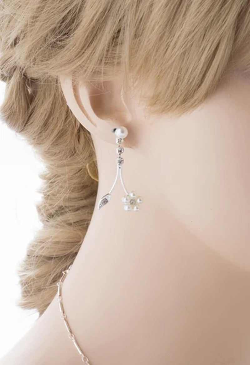 Bridal Wedding Jewelry Set Floral Vine Pearl Rhinestone - Puck's
