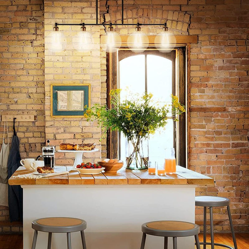 Pendant Lighting for Kitchen Island, Farmhouse Light Fixture, Hanging Table Lighting over Island with 5-Light round Glass Cover for Dinning Room,Breakfast Bar… - Puck's