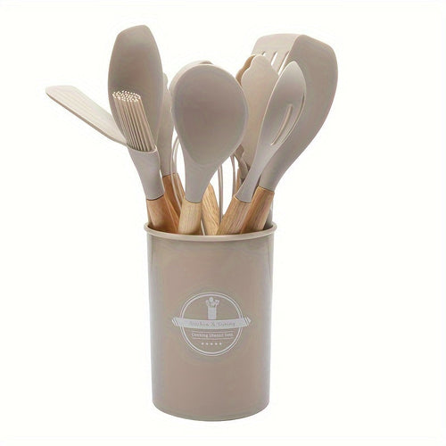 12Piece Grey Silicone Kitchen Utensil Set with Holder - Puck's
