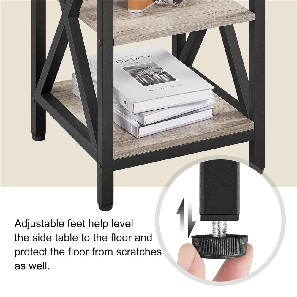 3 Tier X Frame Side Table for Living Room, Gray - Puck's