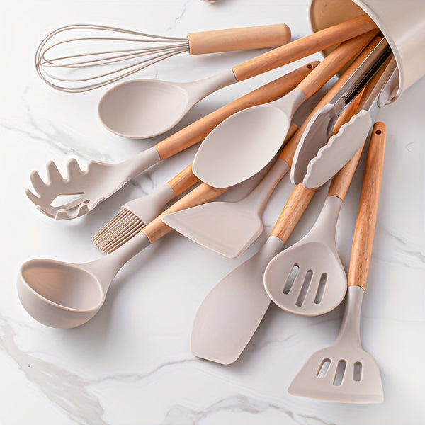 12Piece Grey Silicone Kitchen Utensil Set with Holder - Puck's