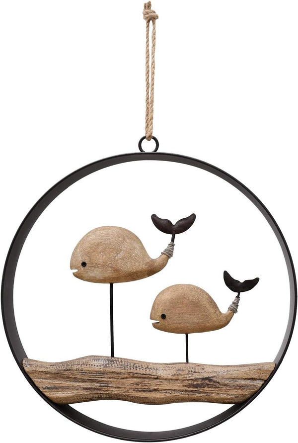 Wooden Whale Decor Hanging Wood Whale Decoration for Wall, Rustic Nautical Whale Decor Beach Theme Home Decoration Whale Sculpture Home Decor for Bathroom Bedroom Lake House Decoration (Rustic Whale) - Puck's