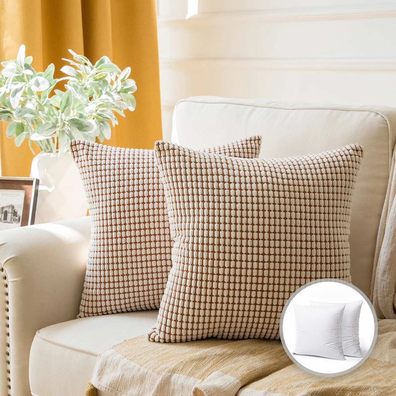 Soft Corduroy Corn Striped Velvet Series Decorative Throw Pillow, 18" X 18", off White, 2 Pack - Puck's