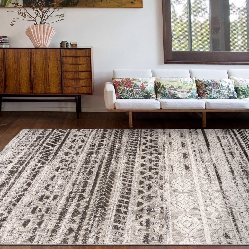 Modern Stripes Geometric Indoor/Outdoor Area Rug 5' X 7' Gray - Puck's