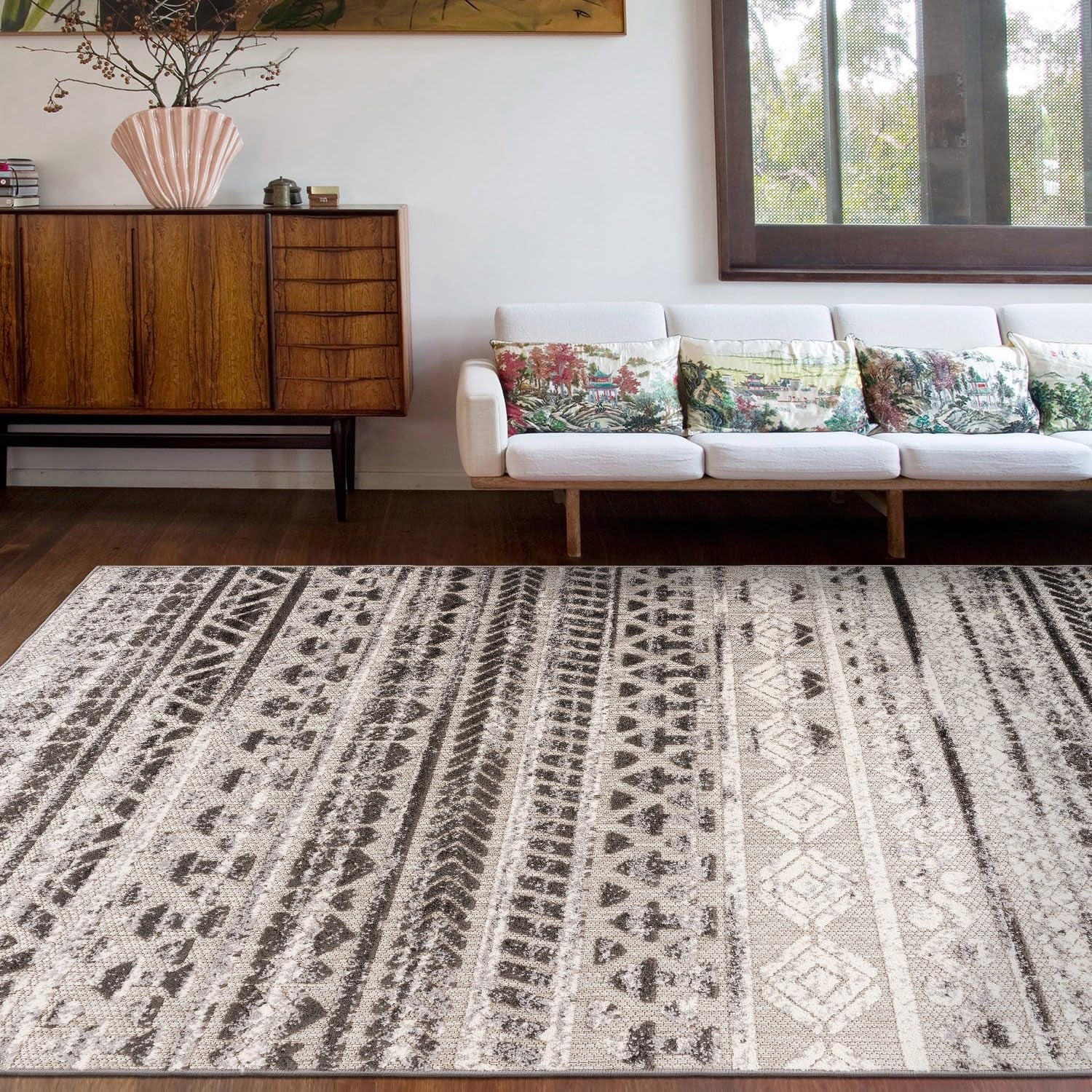Modern Stripes Geometric Indoor/Outdoor Area Rug 5' X 7' Gray - Puck's