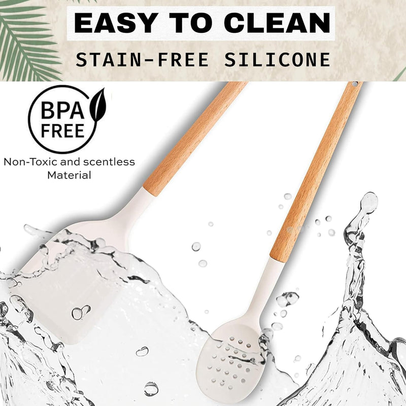 Silicone Kitchen Utensils Set, Heat-Resistant Silicone Utensils for Cooking, Silicone Cooking Utensils, White Utensils Set, Silicone Utensil Set, Silicone Whisk, Cooking Utensils Set - Puck's