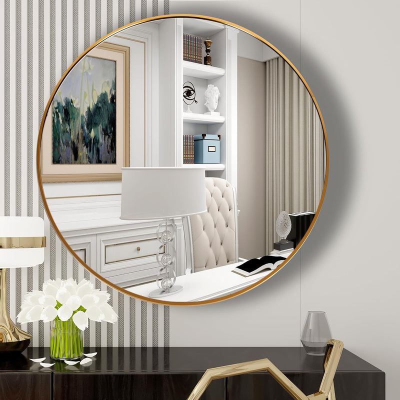 Gold round Mirror, round Mirror 19.6 Inch, Gold Circle Mirror Metal Frame, round Wall Mounted Mirrors for Living Room, Bathroom, Wall, Entryway, Vanity,Trend Style - Puck's