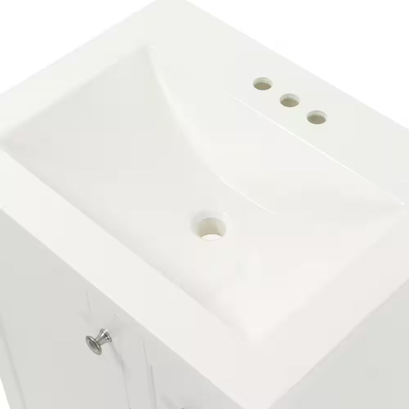 Lancaster 25 In. W  Single Sink White Bath Vanity with White Cultured Marble Top (Assembled) - Puck's