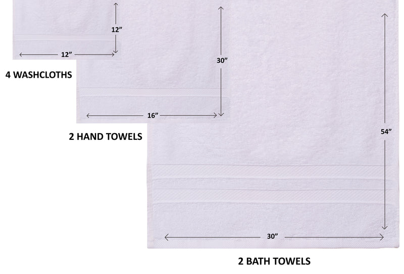 8 Pack Bath Towels Set - 2 Bathroom Towels, 2 Hand Towels, 4 Wash Cloths - Plush & Absorbent (White)