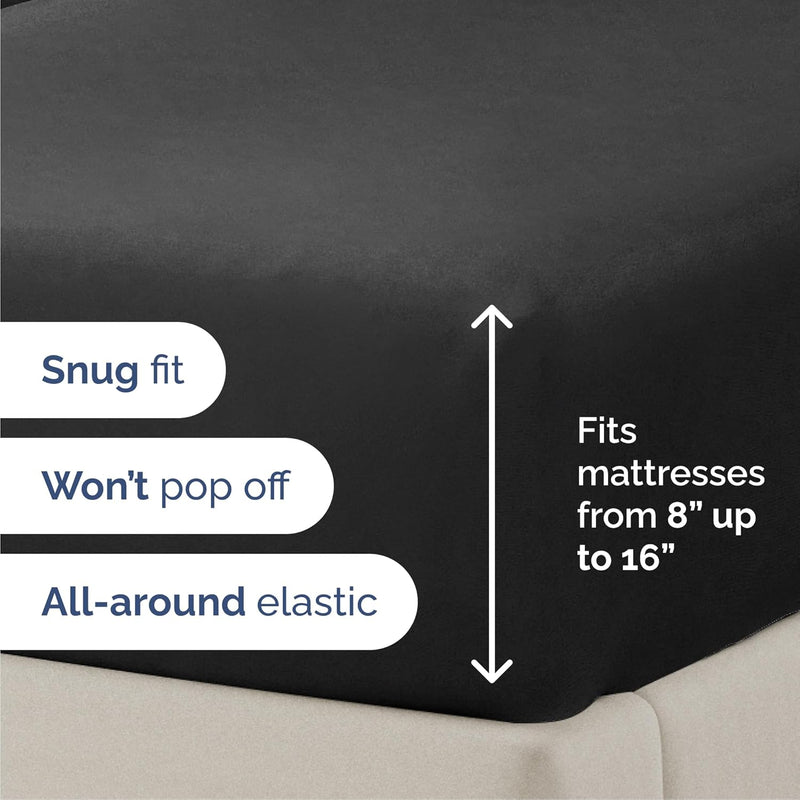 Queen Size 4 Piece Sheet Set - Comfy Breathable & Cooling Bed Sheets Set - Hotel Luxury Bedding for Women, Men, Kids & Teens - Deep Pockets, Easy Secure Fit, Soft and Wrinkle Free - Oeko-Tex - Black - Puck's