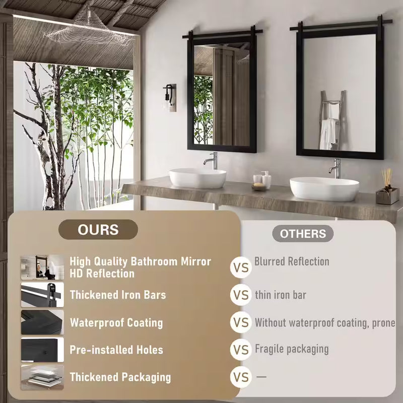 18 In. W X 26 In. H x 2.5 W Medium Rectangle Mirror Wood Framed Wall Mirror Bathroom Mirror Vanity Mirror Accent Mirror in Black - Puck's