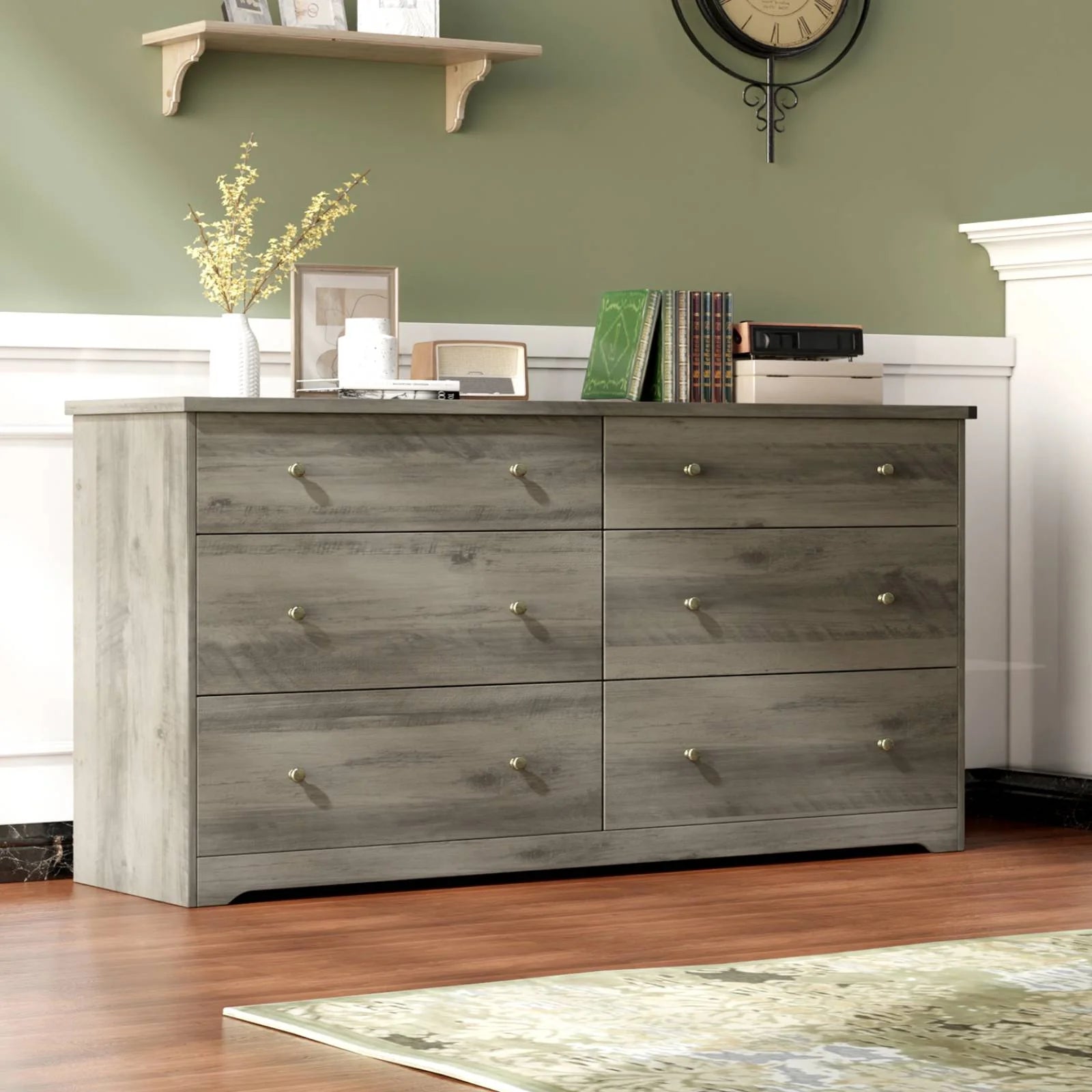 6 Drawer Double Dresser, Kids Dresser, Nursery Dresser Drawer Organizer, Chest of Drawers,59" D X 15.75" W X 32" H, Gray - Puck's