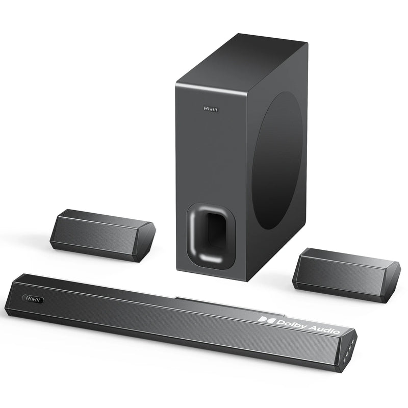 Hiwill D51W Dolby 5.1CH Soundbar Theater Sound Bar Surround Sound System 6 Drivers 3D Surround Sound Powerful Bass 3EQ Modes Wired Soundbar with 6.5'' Wireless Subwoofer - Puck's