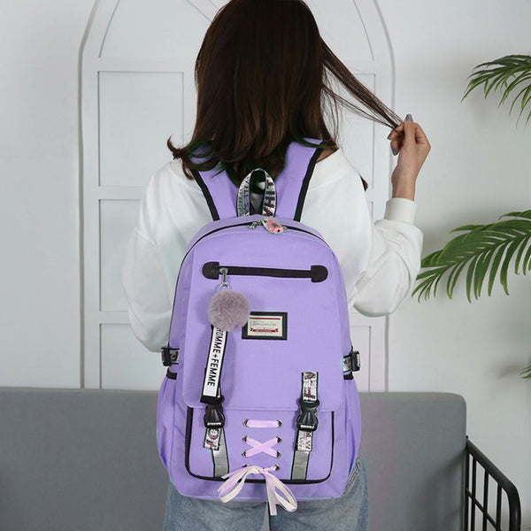 Women Girls School Bag Waterproof Teenage Backpack with anti Theft Lock USB Port College Bookbags Student Laptop
