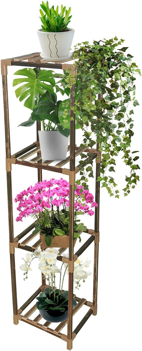 Wood Plant Stand Indoor, Tall Plant Shelf Flower Pot Stands Outdoor, Small Space Planter Stands Holder Shelves for Corner Living Room Garden (4 Pots) - Puck's