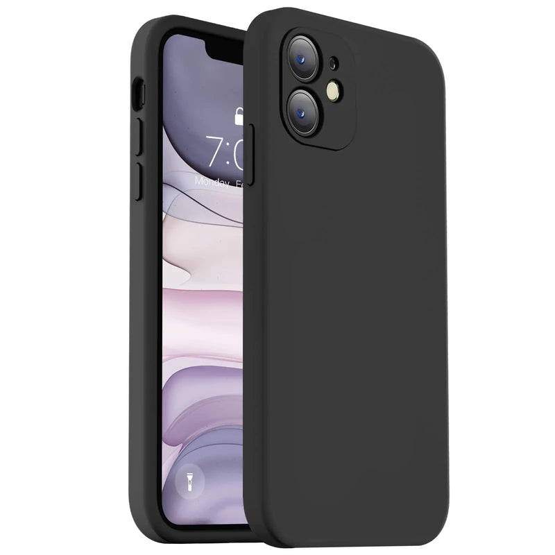 Vooii Compatible with iPhone 11 Case, Upgraded Liquid Silicone with [Flat Edges] [Camera Protection] [Soft Anti-Scratch Microfiber Lining] Phone Case for iPhone 11 6.1 inch - Black - Puck's