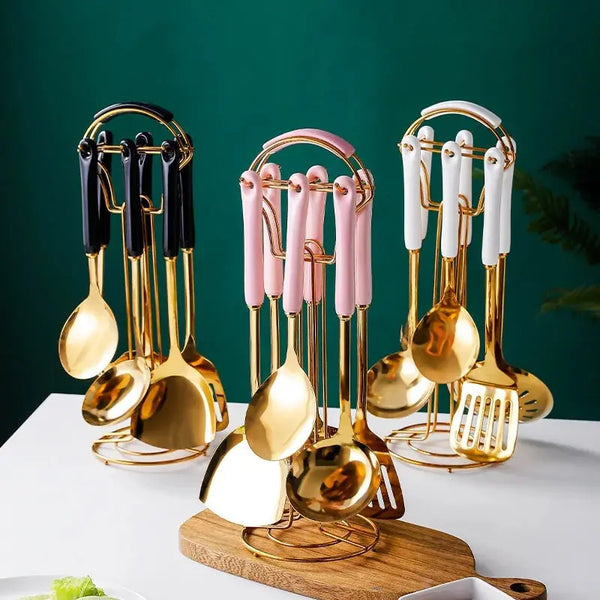 7-Piece Stainless Steel And Ceramic Handle Kitchenware Set - Puck's
