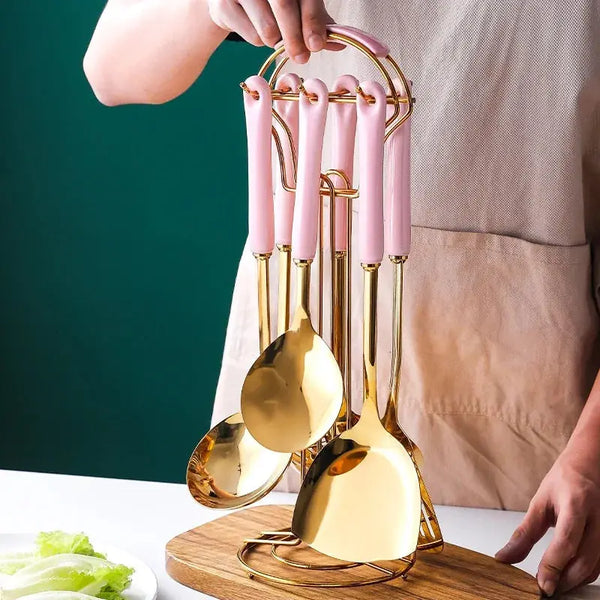 7-Piece Stainless Steel And Ceramic Handle Kitchenware Set - Puck's