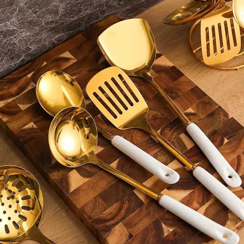 7-Piece Stainless Steel And Ceramic Handle Kitchenware Set - Puck's