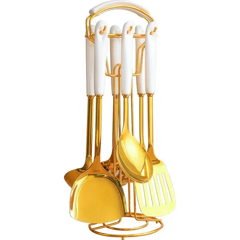 7-Piece Stainless Steel And Ceramic Handle Kitchenware Set - Puck's