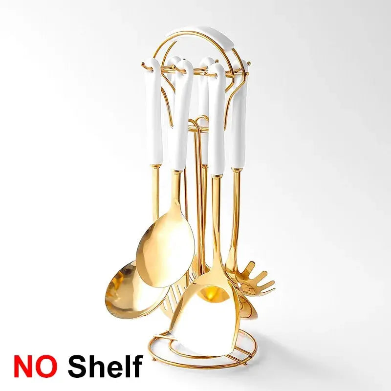 7-Piece Stainless Steel And Ceramic Handle Kitchenware Set - Puck's