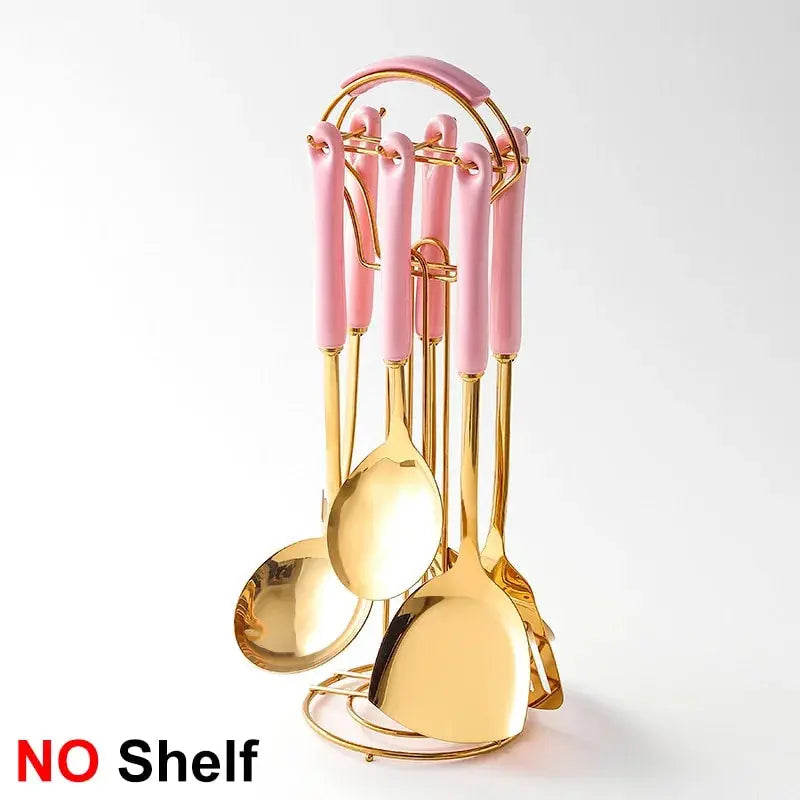 7-Piece Stainless Steel And Ceramic Handle Kitchenware Set - Puck's