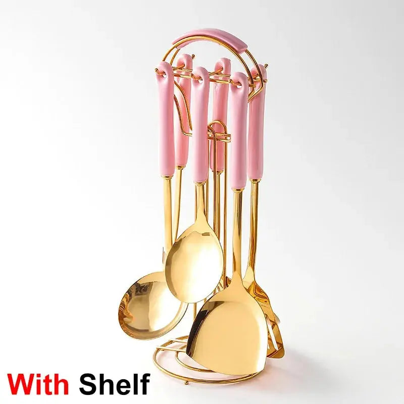7-Piece Stainless Steel And Ceramic Handle Kitchenware Set - Puck's
