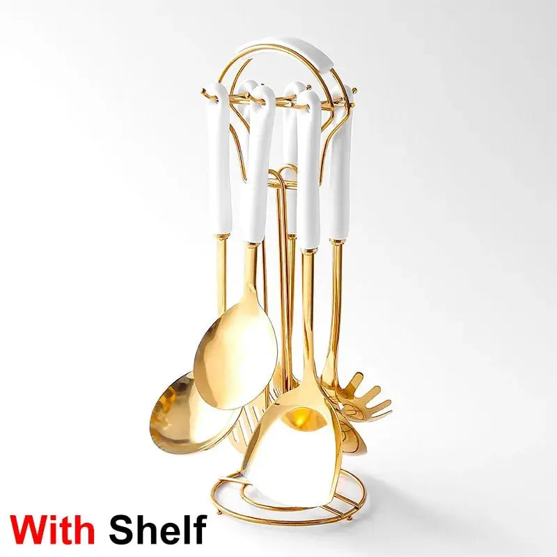 7-Piece Stainless Steel And Ceramic Handle Kitchenware Set - Puck's