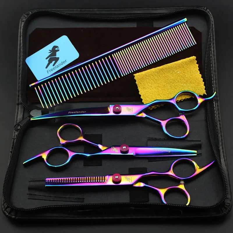 7.0 Inch Professional Pet Scissors for Dog Grooming Dogs Shears Hair Cutter Straight &Thinning & Curved Scissors 3Pcs/Set + Comb - Puck's